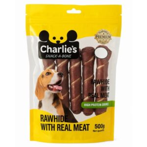 חטיף צ`רליז Charlie’s טוויסט 18 ס"מ בקר עטוף בשר כבש - 500 גרם