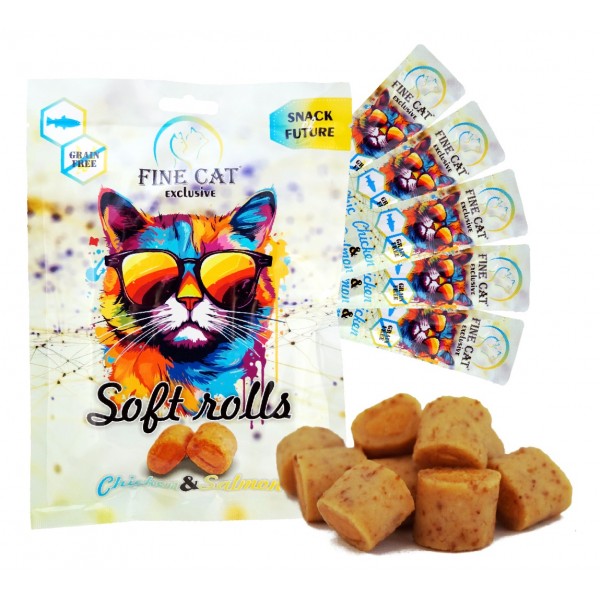 Fine Cat פיין קט מיני רולים רכים לחתול בטעם עוף וסלמון - 50 גרם (5X10 גרם)