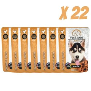Fine dog שרוול מעדן פאוץ לכלבים עם עוף לגורים - 22 יח * 100 גרם