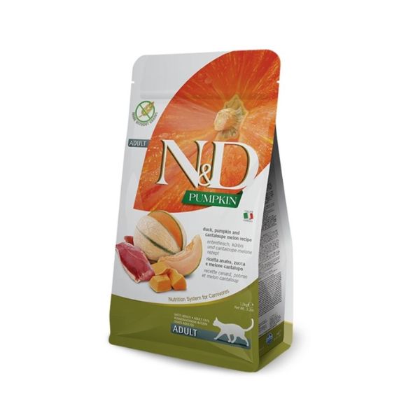 N&D מזון יבש ללא דגנים לחתולים בטעם ברווז, דלעת ומלון - 1.5 קילו