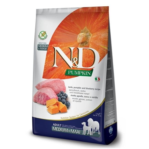 N&D נטורל אנד דלישס - גזע בינוני וגדול כבש, דלעת ואוכמניות - 12 ק"ג