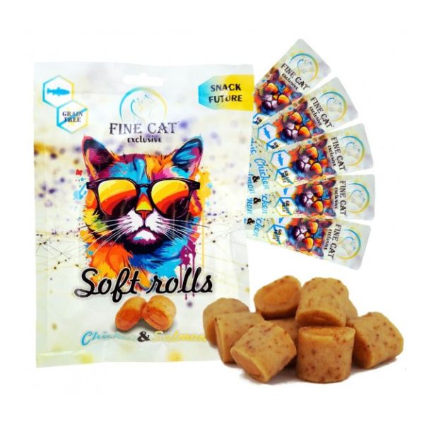 Fine Cat פיין קט מיני רולים רכים לחתול בטעם עוף וסלמון - 50 גרם (5X10 גרם) – תמונה 2
